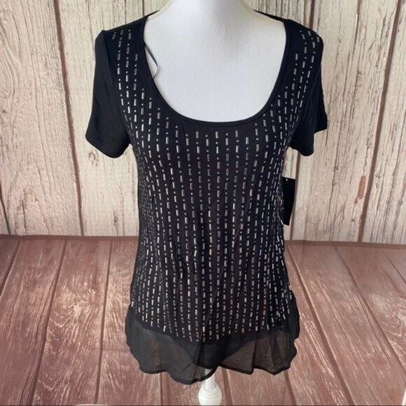 ANA Tee Shirt Top Womens Medium Black Studded Viscose Stretch casual NWT - Picture 3 of 8